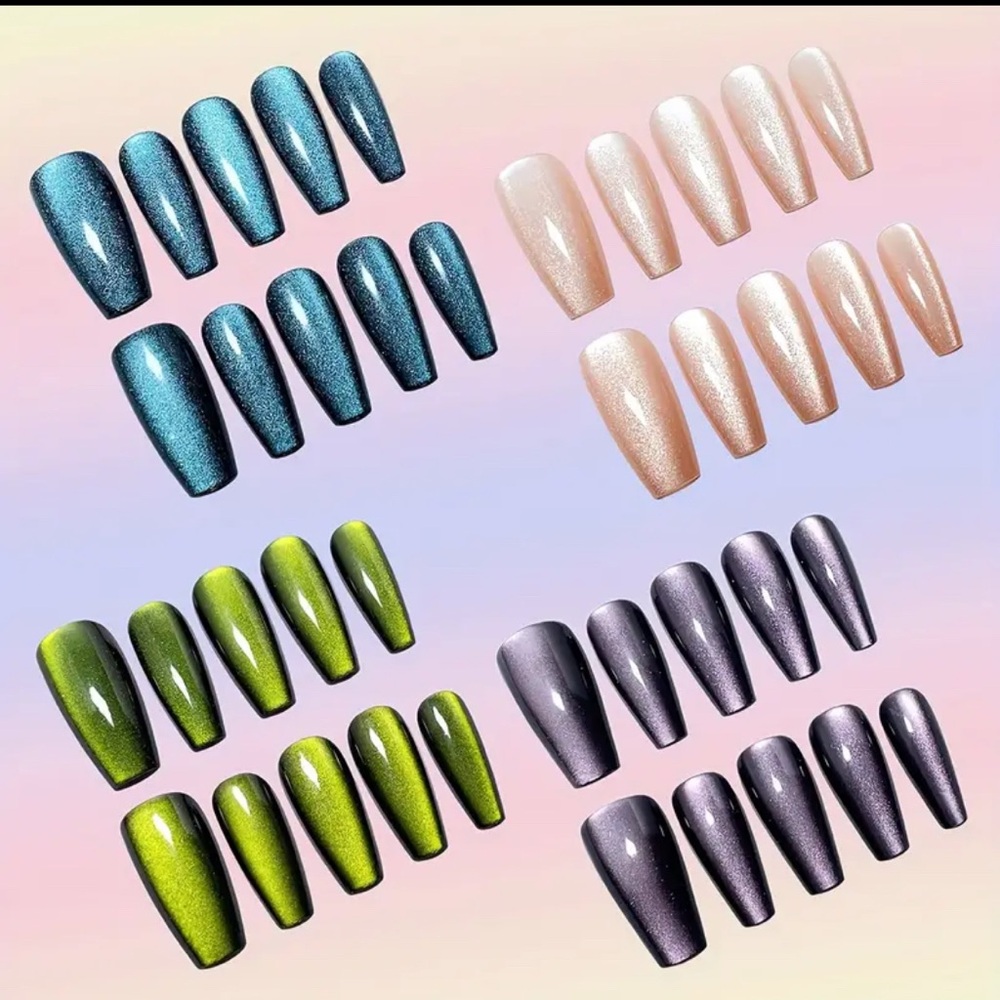 Set of 4 sparkling cat eye Press-On Nail Sets 40 pc reusable, medium length NWT - Picture 2 of 5